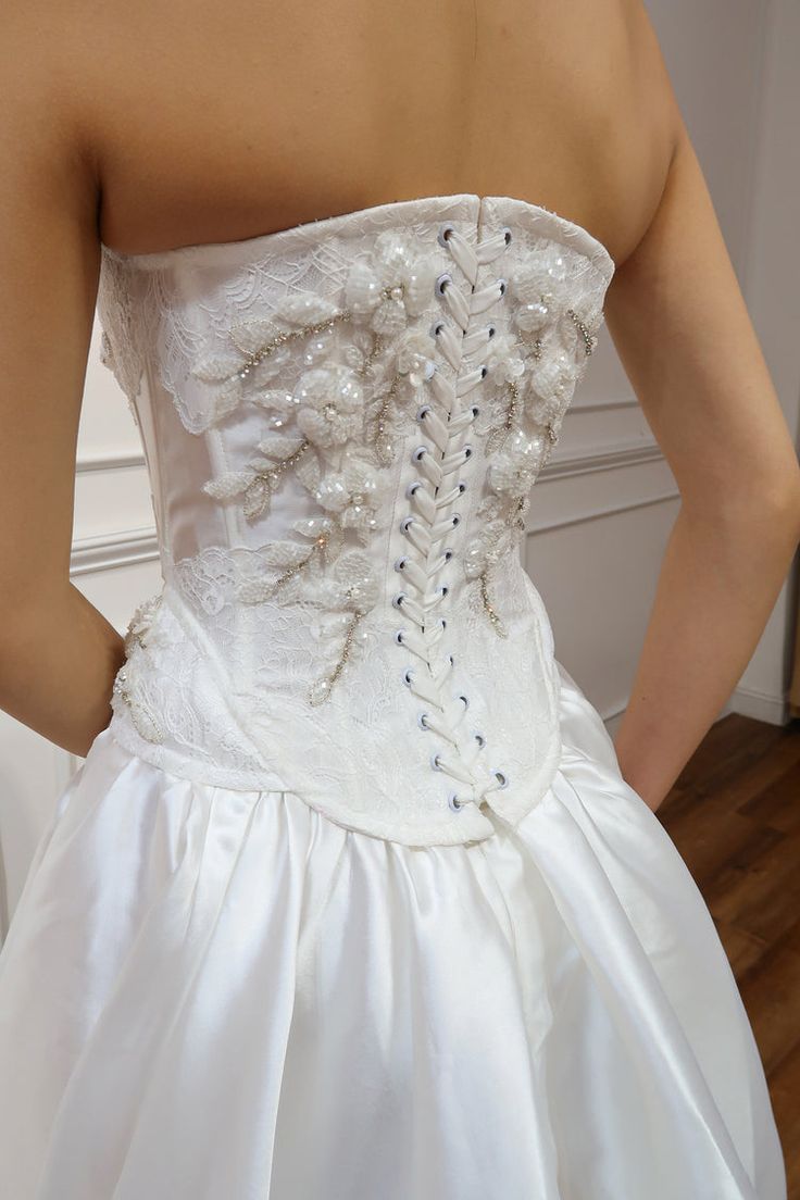 Strapless Lace Satin White Vintage Wedding Dress,