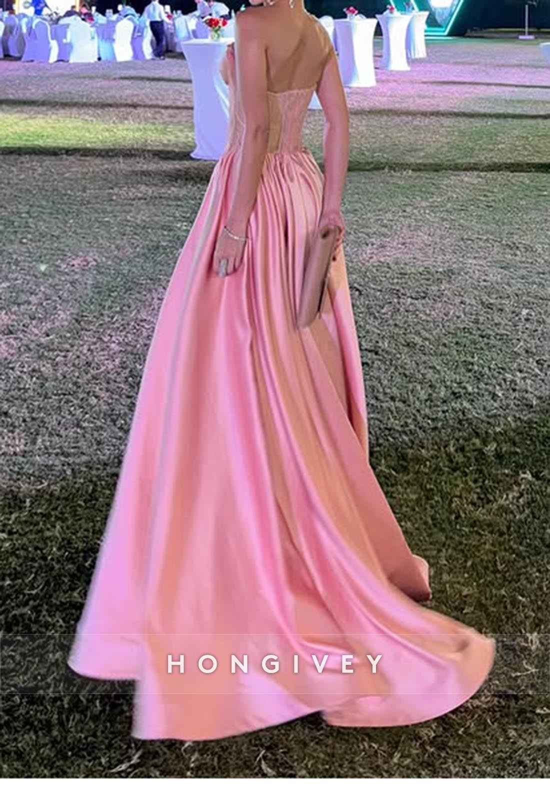 A-Line Pink Rhinestone Sweetheart Holiday Long Wedding Guest Dresses