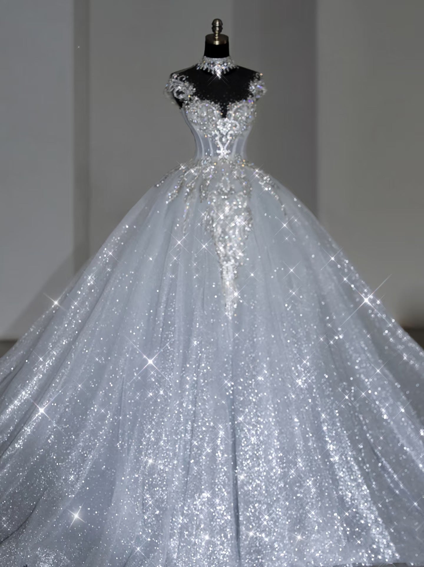 Unique Bridal Dress Ball Gown Scoop White Sequin Long Wedding Dresses Luxury Bride Dress Bridal Gowns