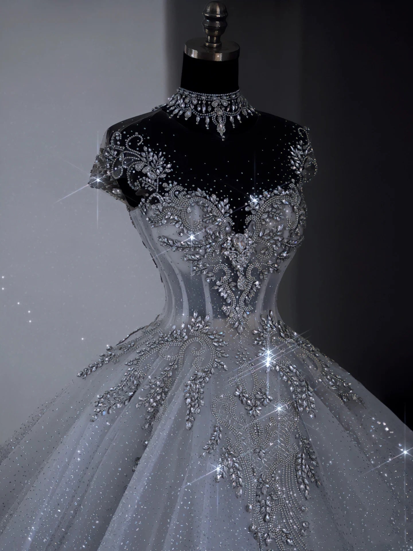 Unique Bridal Dress Ball Gown Scoop White Sequin Long Wedding Dresses Luxury Bride Dress Bridal Gowns