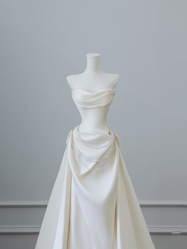 Unique Mermaid Strapless Long Wedding Dresses With Short Sleeves Brides Dress