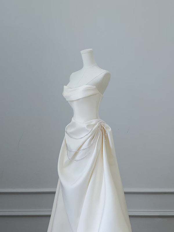 Unique Mermaid Strapless Long Wedding Dresses With Short Sleeves Brides Dress