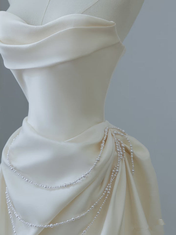 Unique Mermaid Strapless Long Wedding Dresses With Short Sleeves Brides Dress