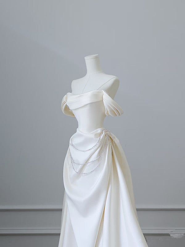 Unique Mermaid Strapless Long Wedding Dresses With Short Sleeves Brides Dress