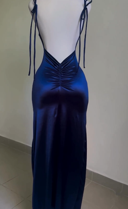 Vintage Backless Ruffle Asymmetrical Midi Length Party Dress