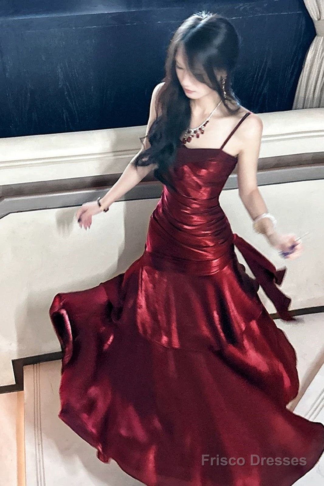 Wine Red Straps Mermaid Long Party Dress, Wine Red Evening Dress Formal Dress