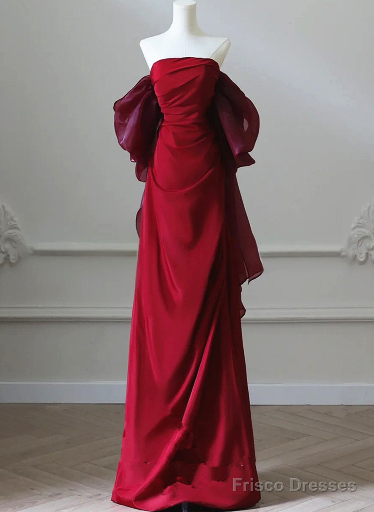 Wine Red Unique Red Scoop Long Prom Dress, Wine Red Long Evening Dress