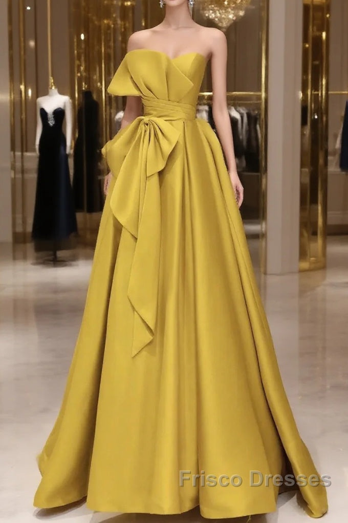 Yellow Satin Long Formal Prom Dress, Yellow Evening Dress