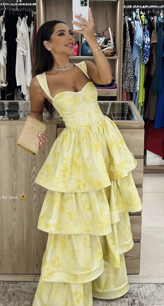 Yellow Sweetheart Sleeveless Ruffle Floor Length Prom Dress Birthday Outfits