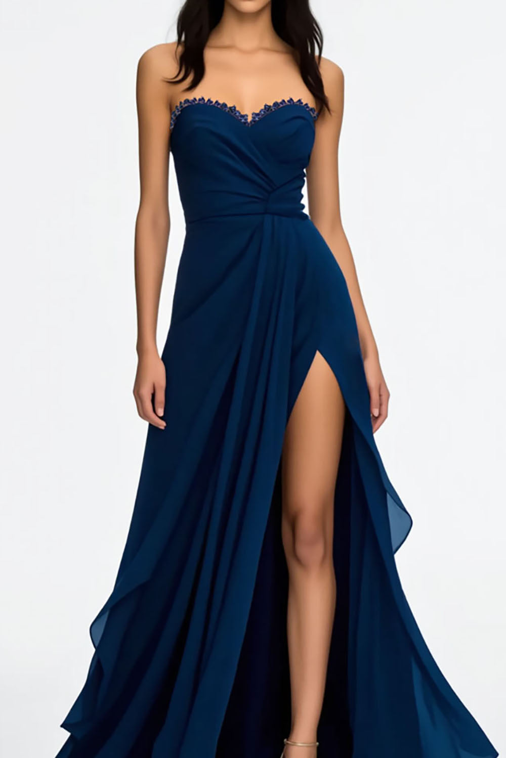 Royal Blue Strapless Sequins Long Prom Dress with Slit