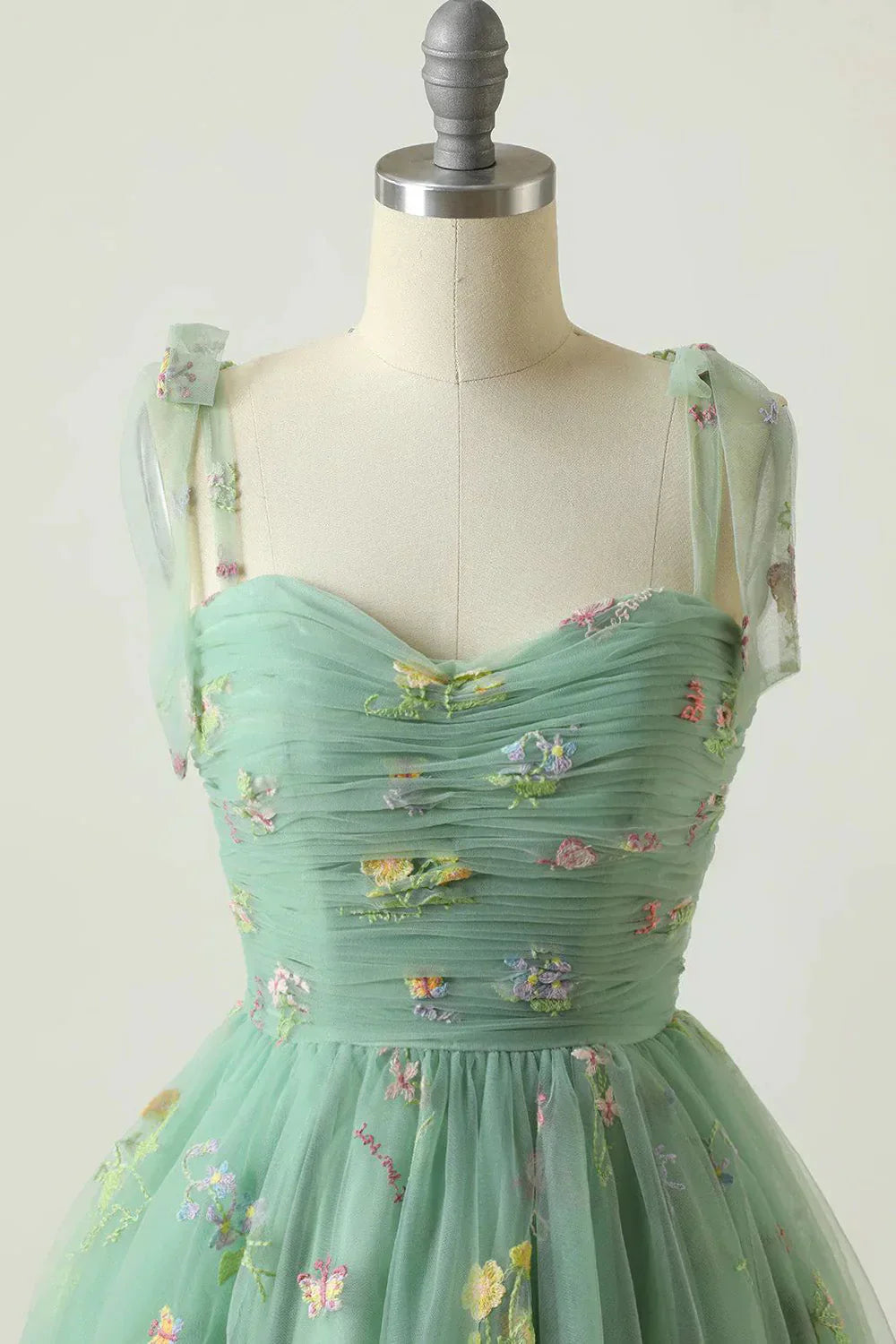 A Line Spaghetti Straps Champagne Short Homecoming Dress with Embroidery