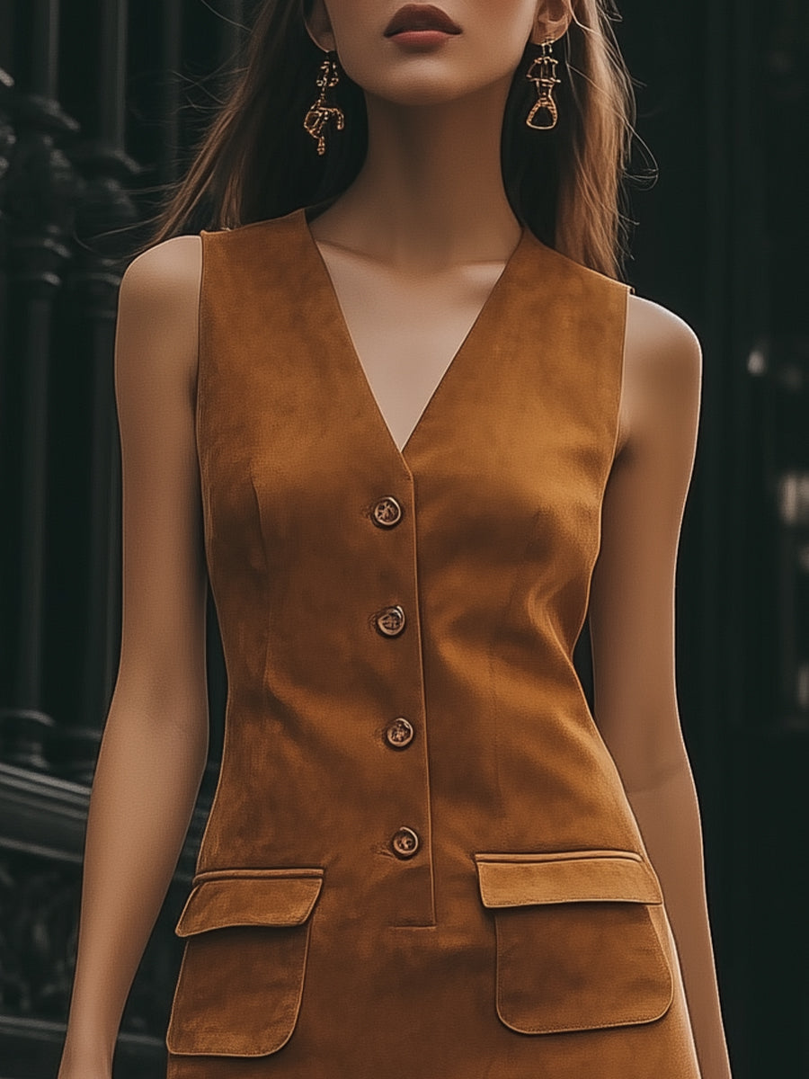 Vintage Button  Sleeveless Mini Dress