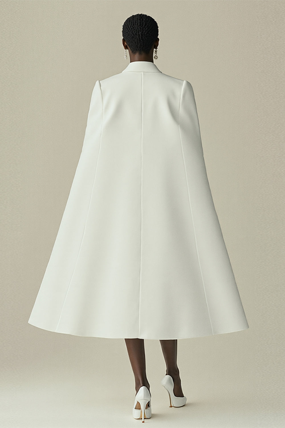 White Bodycon Peak Lapel Mini Work Dress with Cape