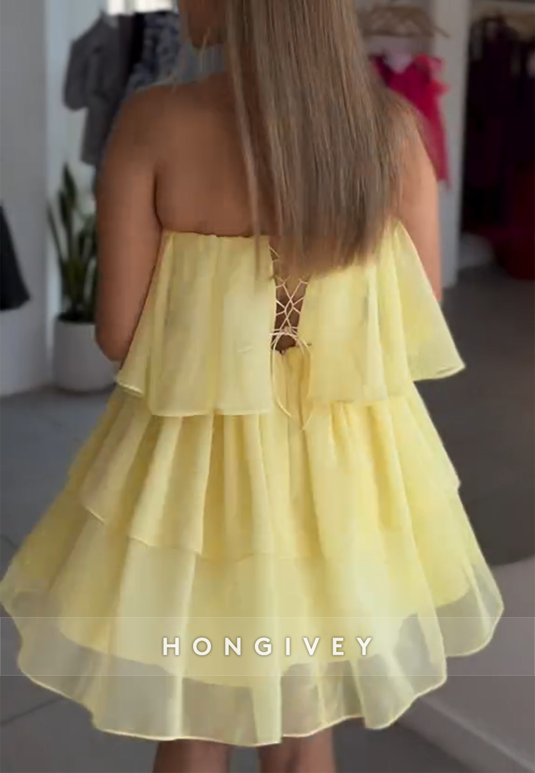Yellow Strapless Sweetheart A-Line Tie Back Short Homecoming Dress