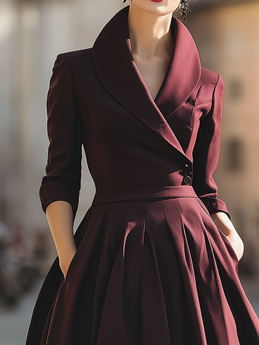 Vintage Plain Midi Coat Dress