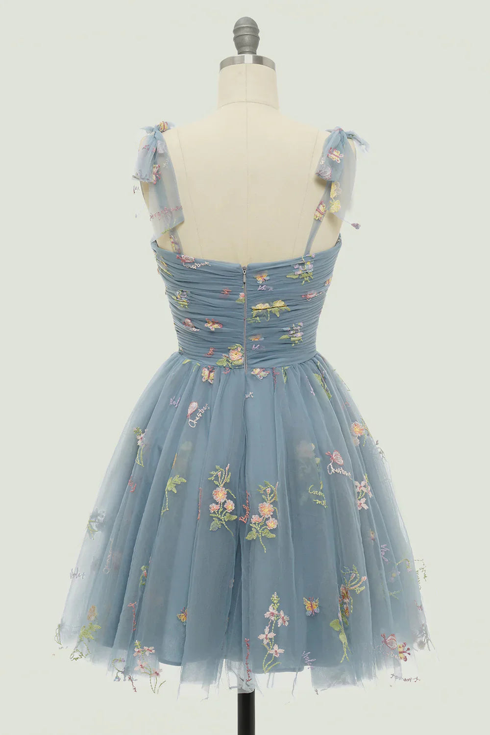 A Line Spaghetti Straps Champagne Short Homecoming Dress with Embroidery