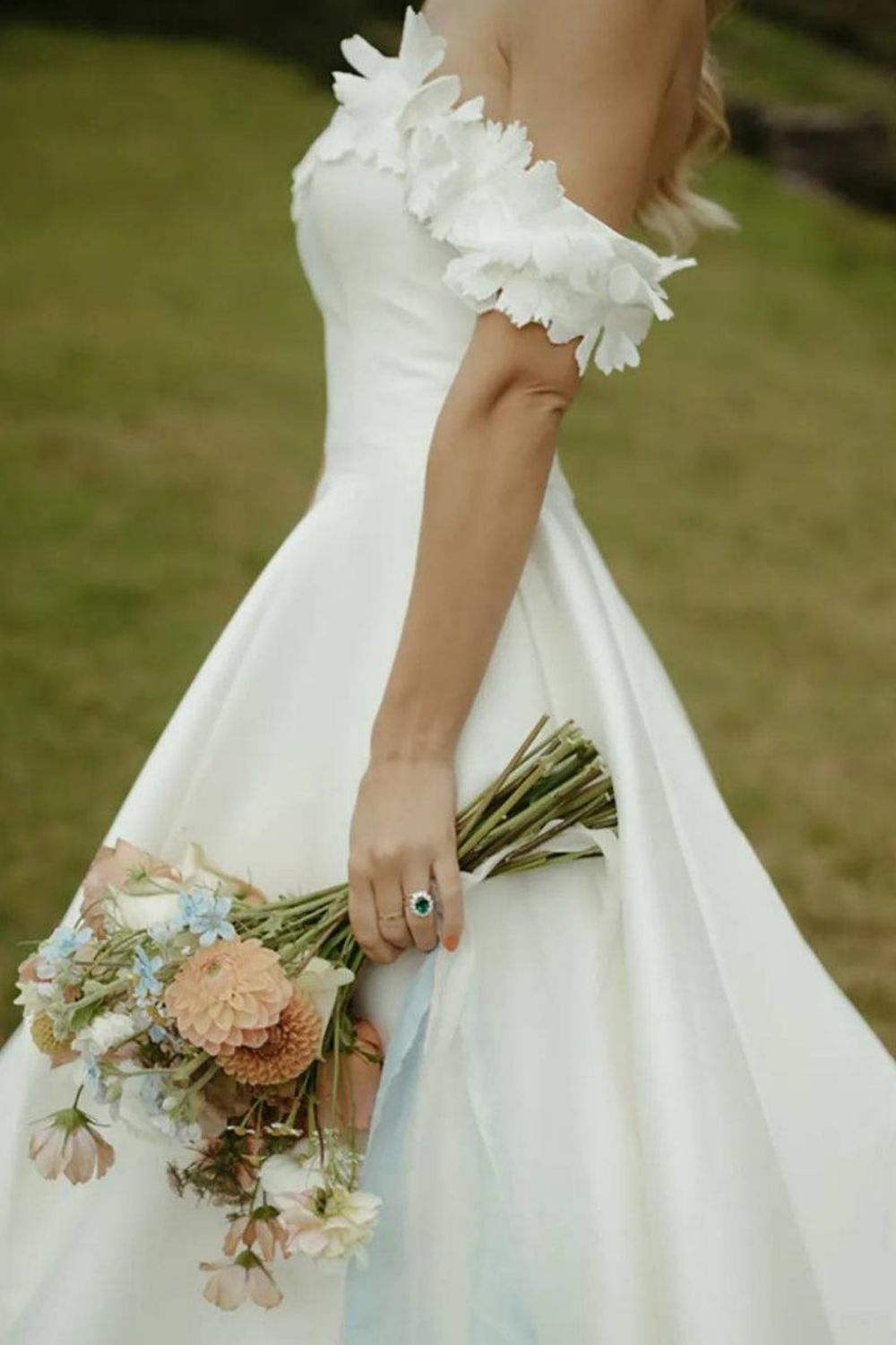 Gorgeous A Line Off the Shoulder White Bridal Dress with Flowers