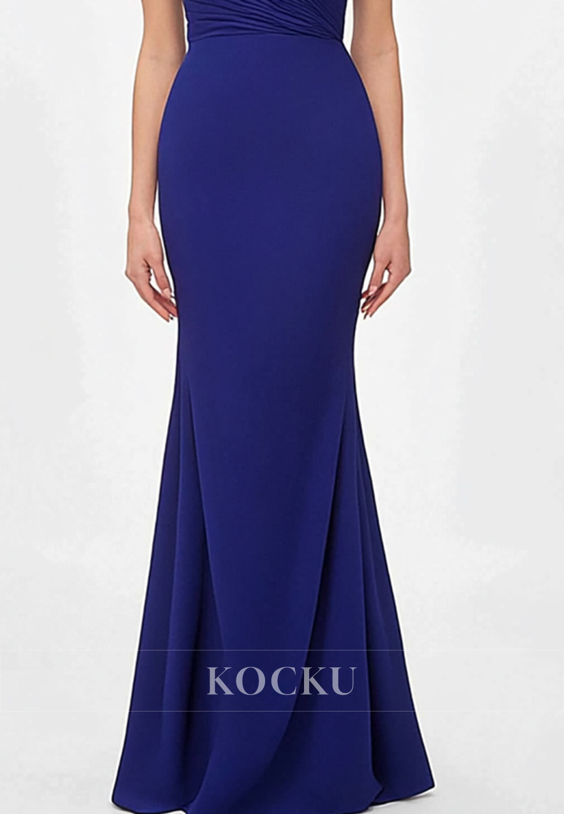 Dark Navy Pleated Satin Formal Gowns Off-Shoulder Sleeveless Long Wedding Guest Dress