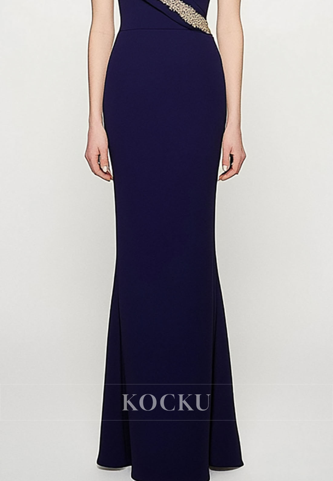 Elegant Off-Shoulder Fitted Satin Pleats Long Wedding Guest Dress with Beaded