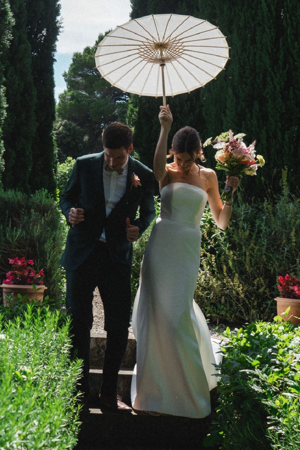 Simple Mermaid Strapless White Long Wedding Dress with Button Up - Fashionpara