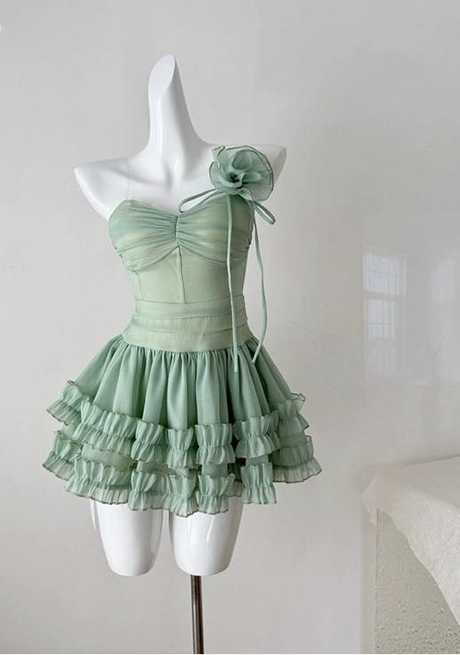 Cute Green Spaghetti Straps A-Line Tulle Homecoming Dress Short Birthday Outfits S441