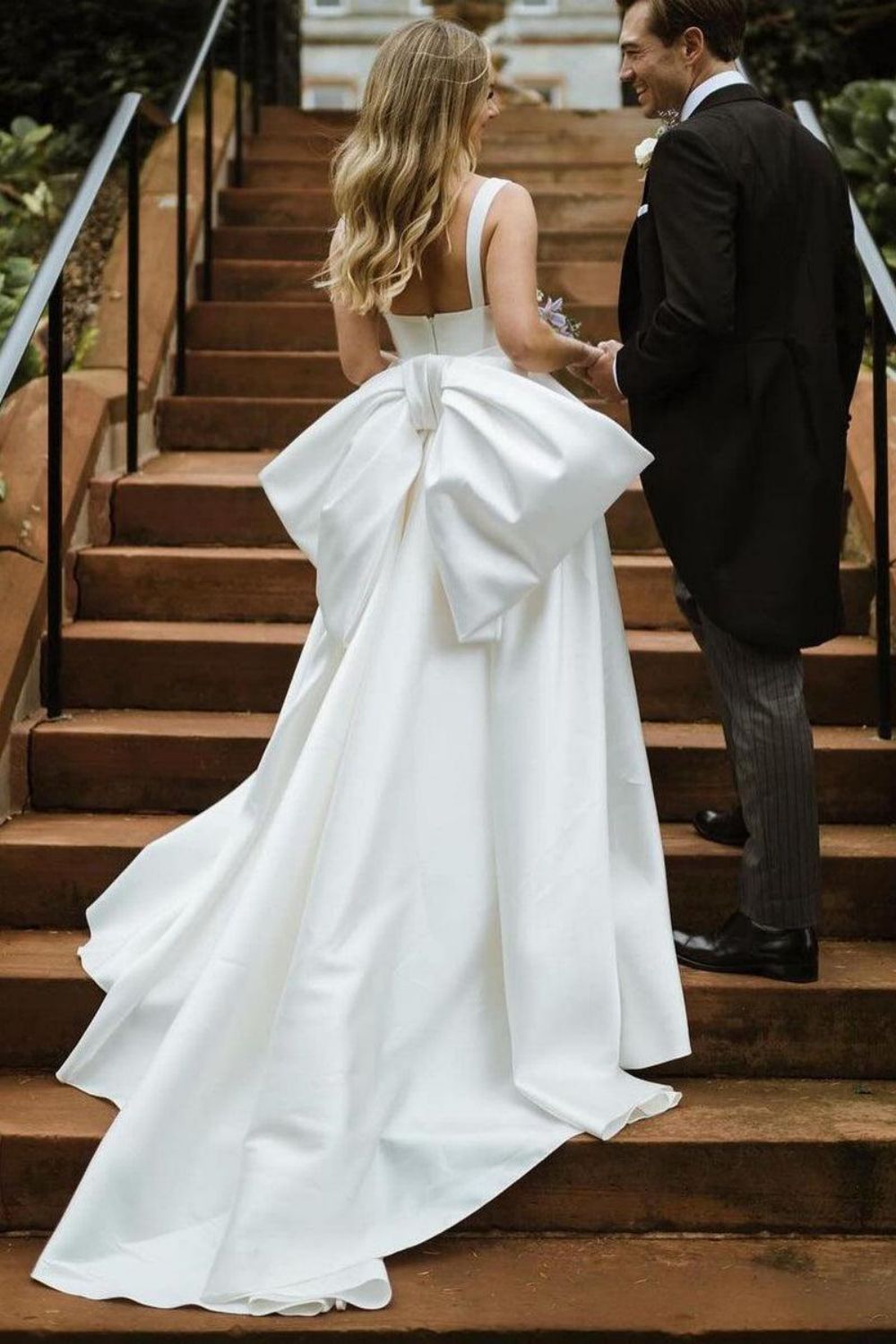 Beauty A Line Square Neck White Bridal Dress with Bowknot
