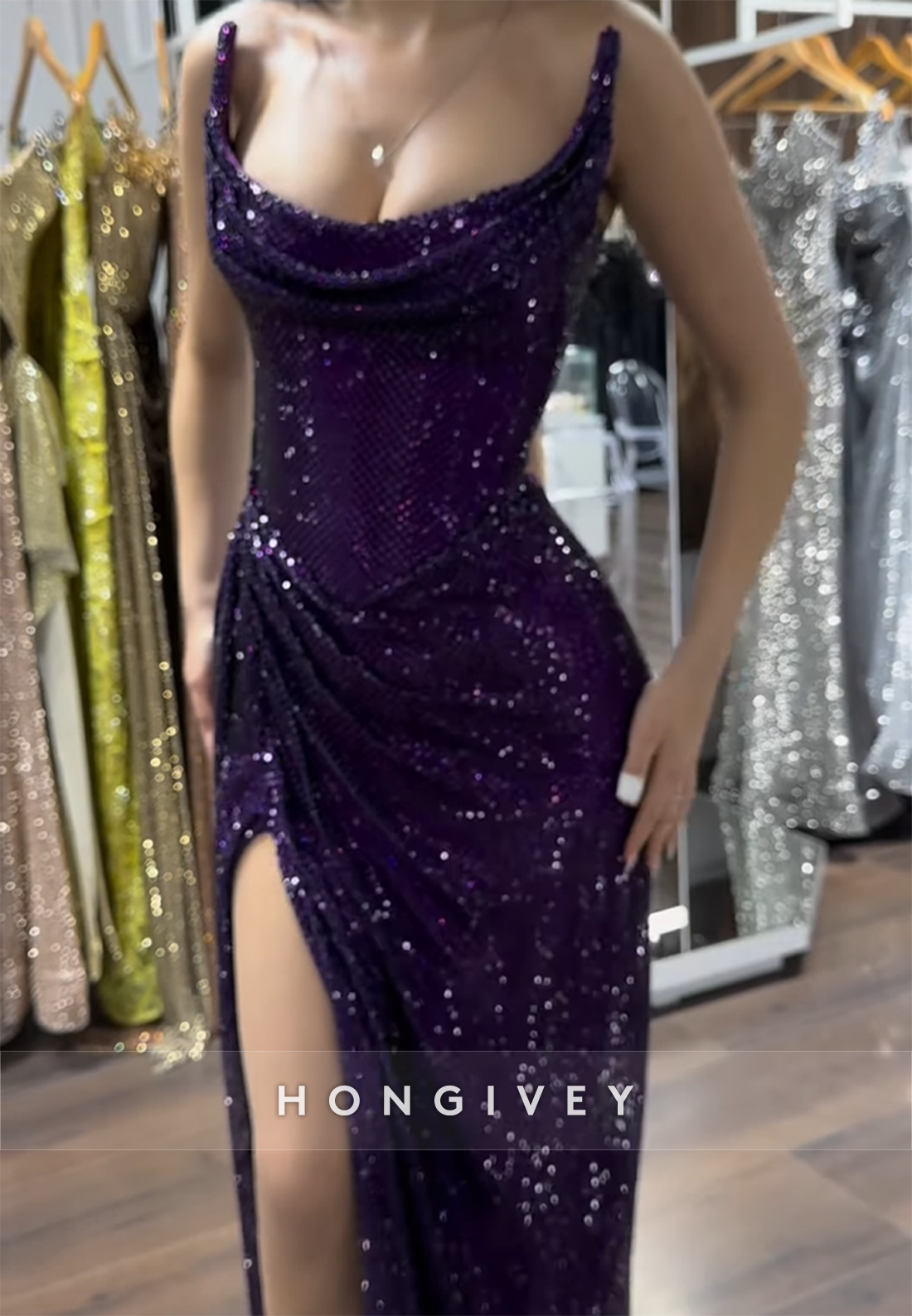 Sheath Floor-Length Glitter Evening Gown Strapless Pleated Prom Dresses