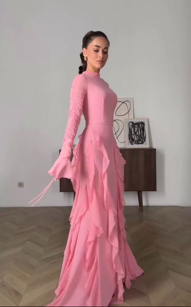 Ruffle Chiffon Women's Casual Dress Long Party Dress   fg7442