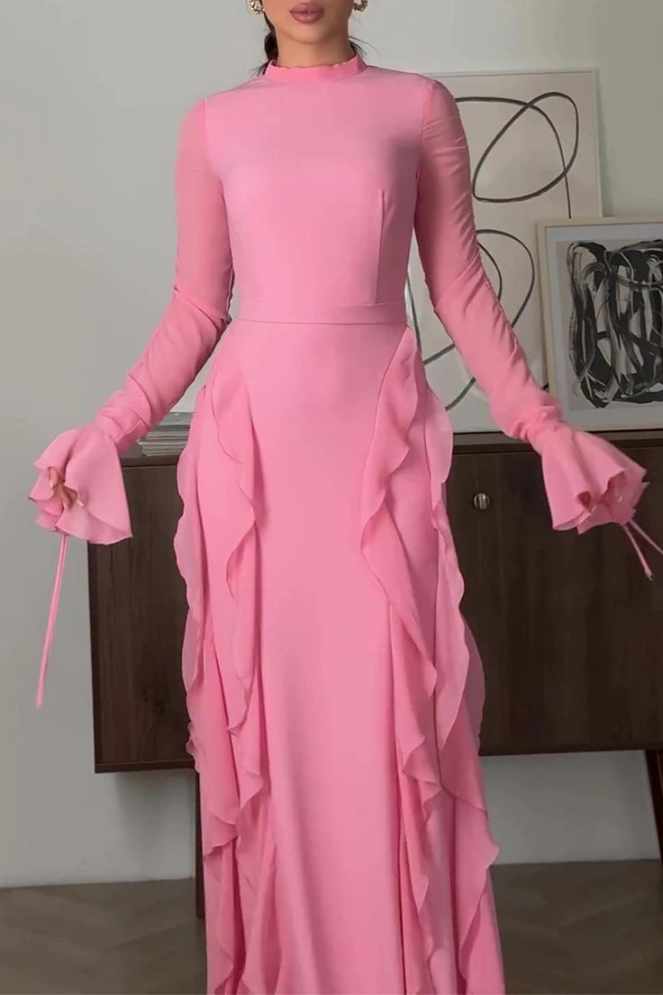 Ruffle Chiffon Women's Casual Dress Long Party Dress   fg7442