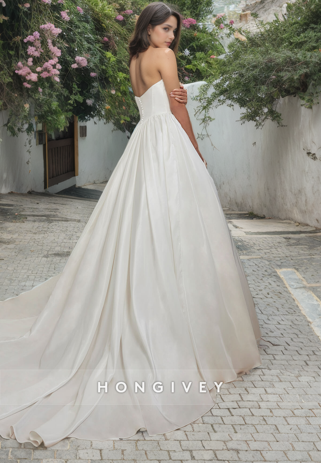 Popular Satin Empire A-Line Sweetheart With Train Long Beach Wedding Dress