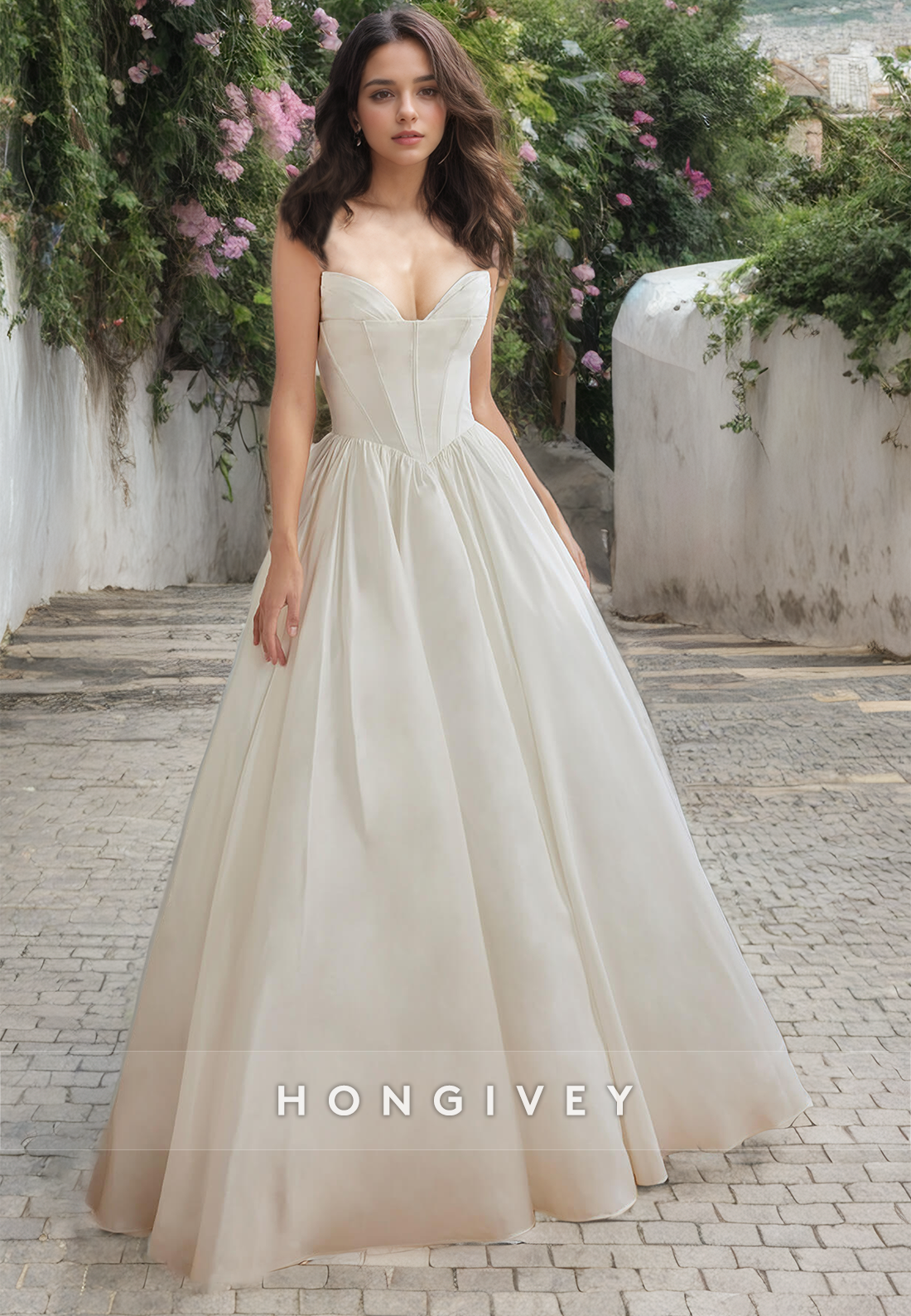 Popular Satin Empire A-Line Sweetheart With Train Long Beach Wedding Dress