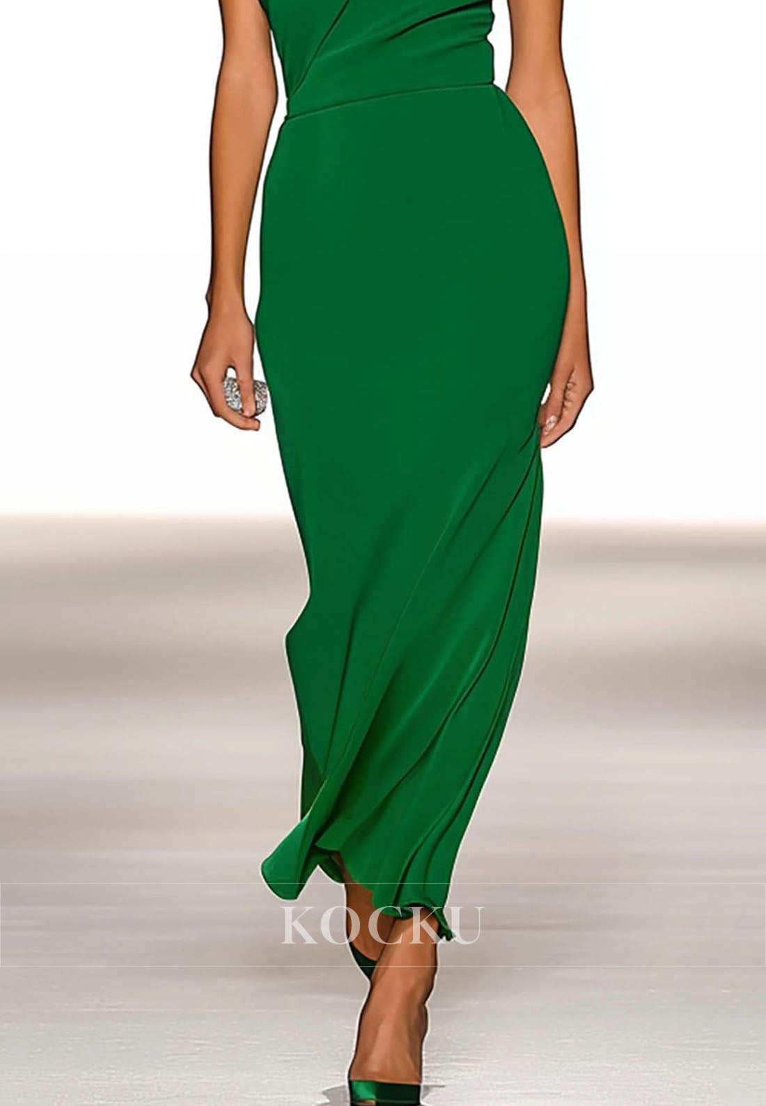 Green One Shoulder Sleeveless Sheath Satin Long Formal Wedding Guest Dress