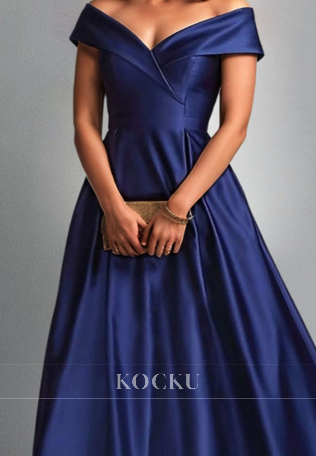 Classic A-Line Wedding Guest Dress Off-Shoulder Sleeveless Pleated Satin Formal Gowns