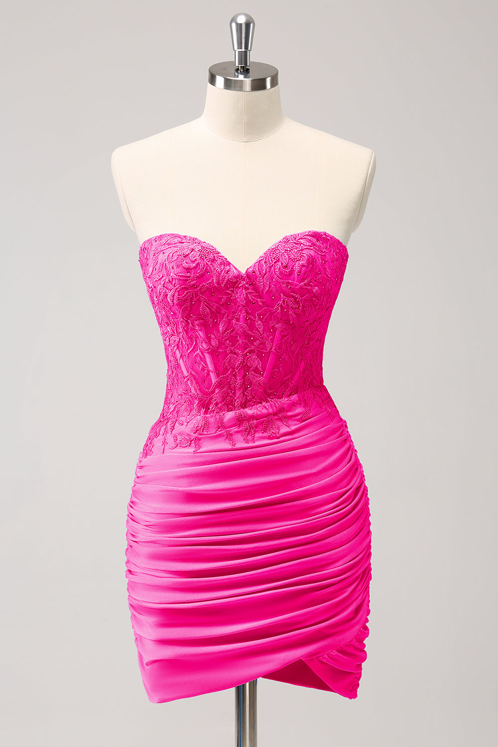 Fuchsia Sweetheart Corset Tight Homecoming Dress with Beading