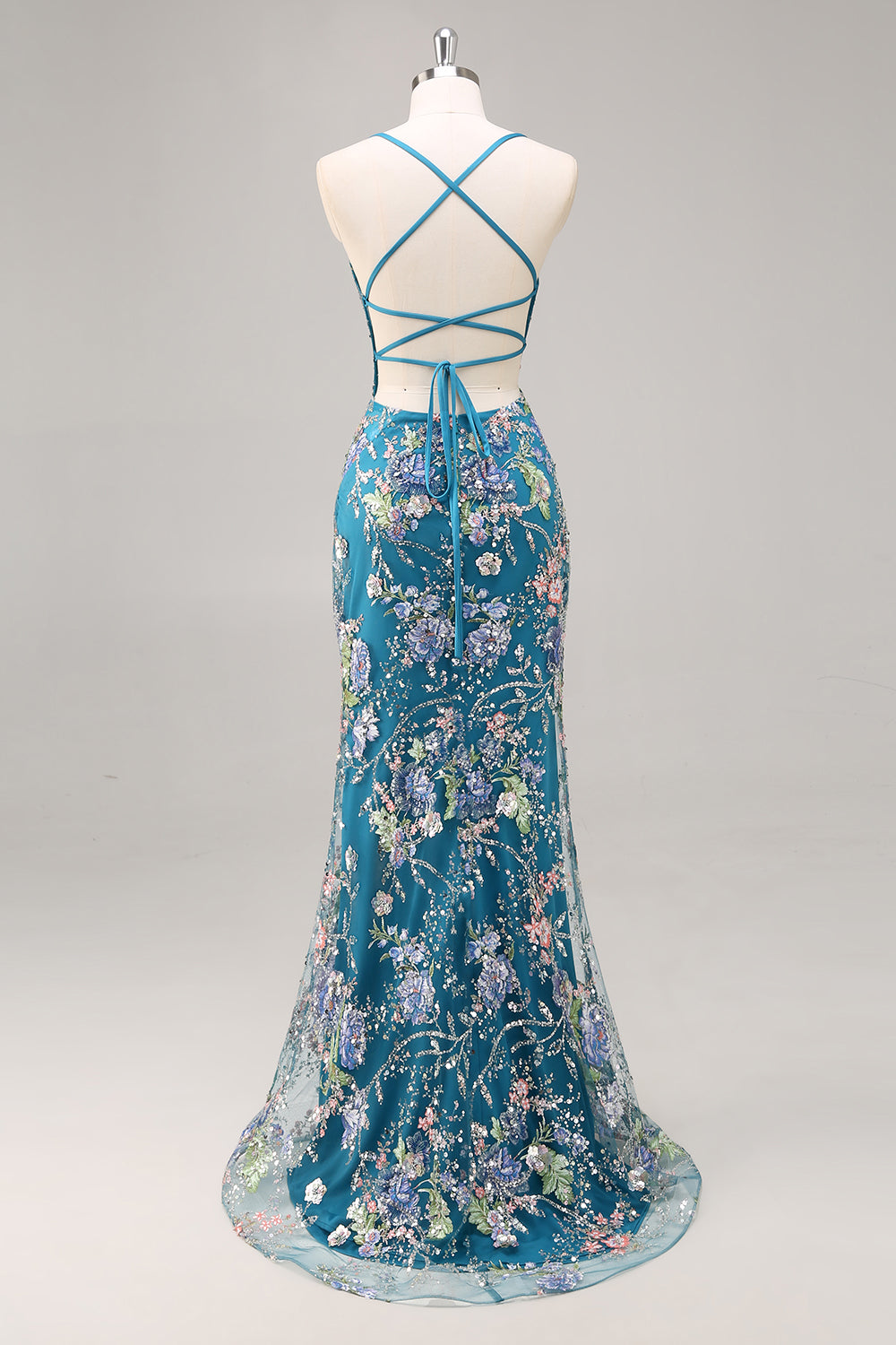 Pink Mermaid Spaghetti Straps Sequins Long Prom Dress with Appliques