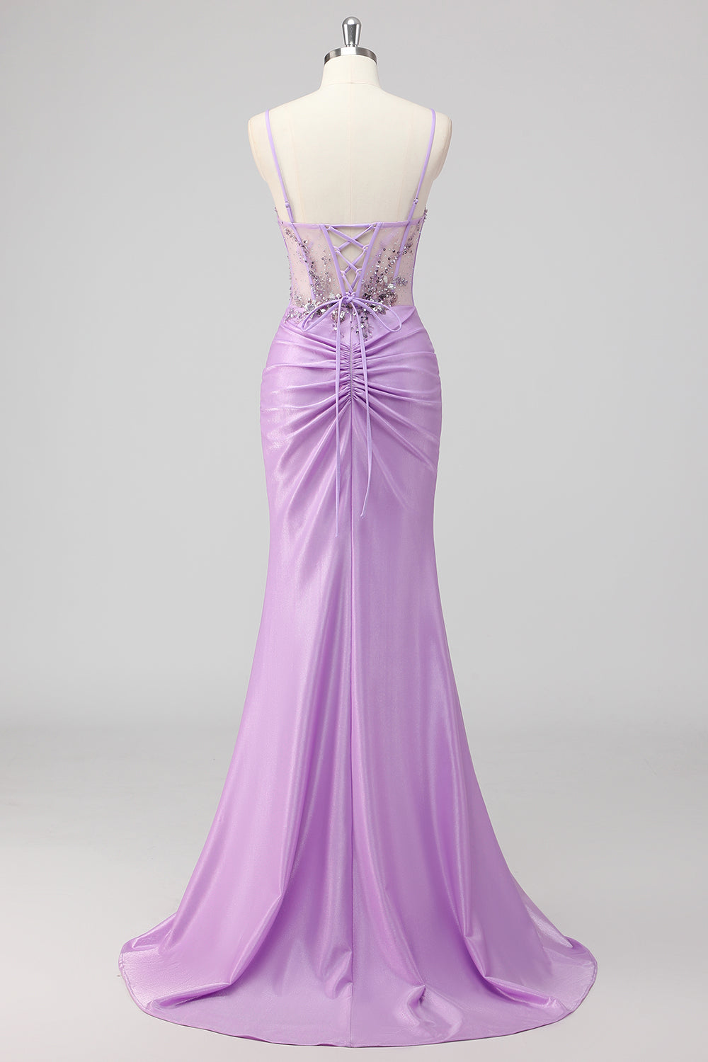 Purple Mermaid Spaghetti Straps Corset Sequin Long Prom Dress