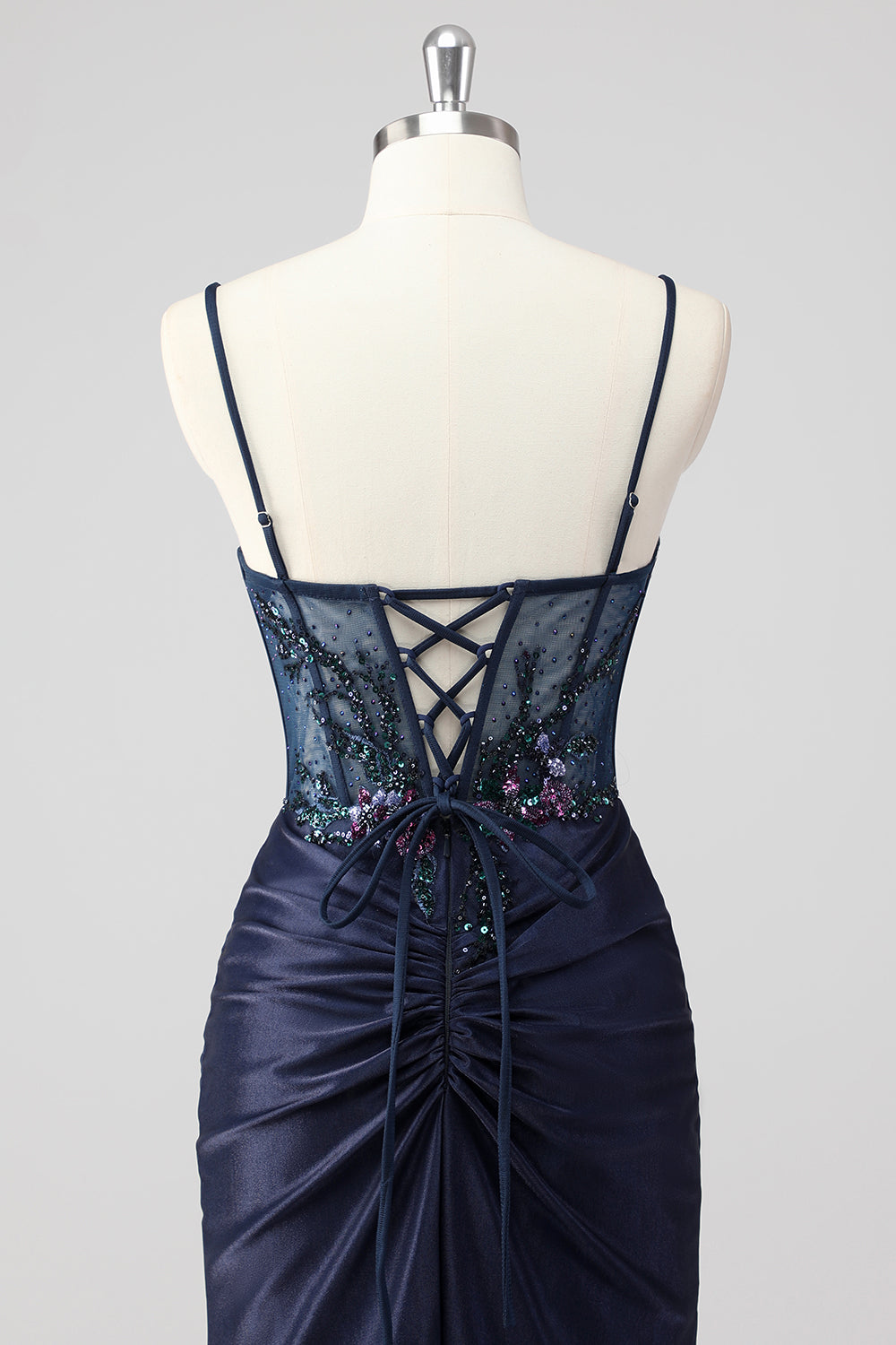 Purple Mermaid Spaghetti Straps Corset Sequin Long Prom Dress