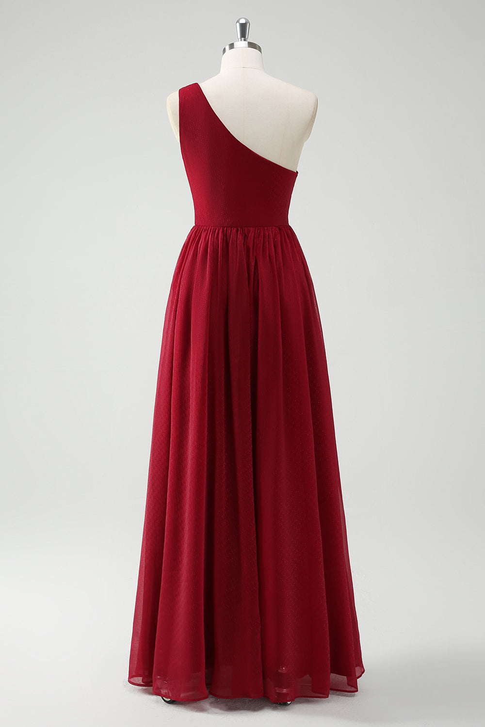 A-Line One Shoulder Ruched Burgundy Long Prom Dress with Slit
