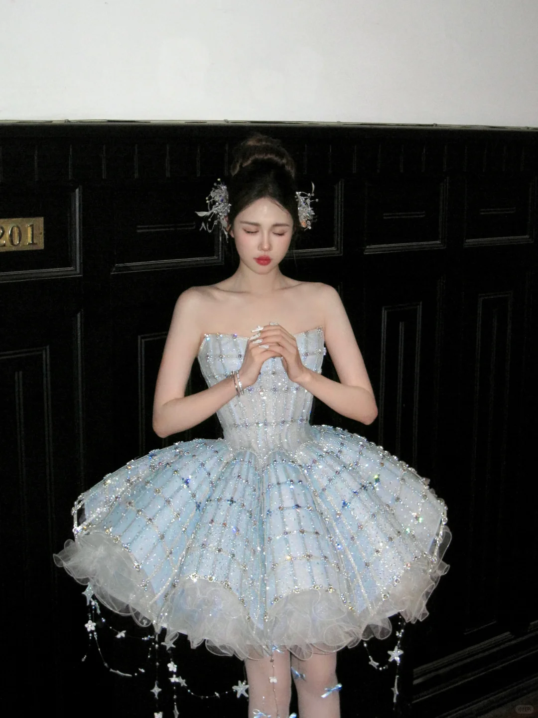 Glitter Blue Strapless Tulle Sequin Beaded A Line Short Homecoming Dress 18th Princess Birthday Outfits D051