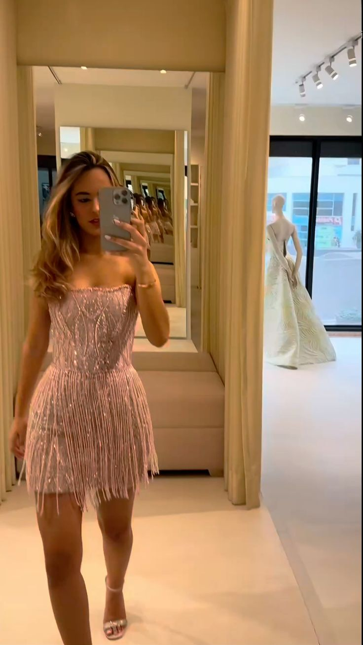 Sparkly Strapless Pink Sequin Tassel Sheath Formal Short 6th Grade Homecoming Dress Sexy Cocktail Dress D080