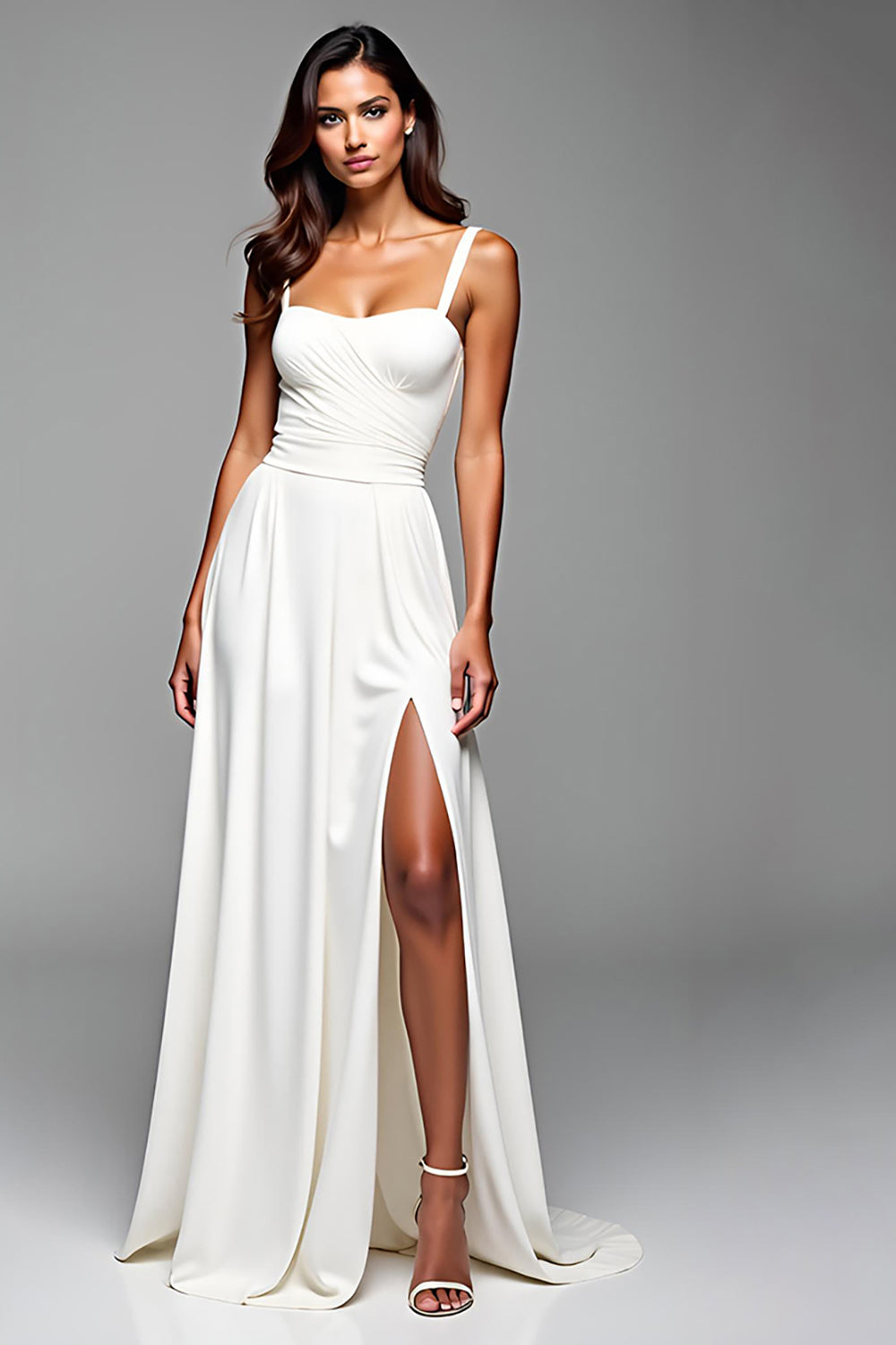White Spaghetti Straps Jersey A Line Formal Dress
