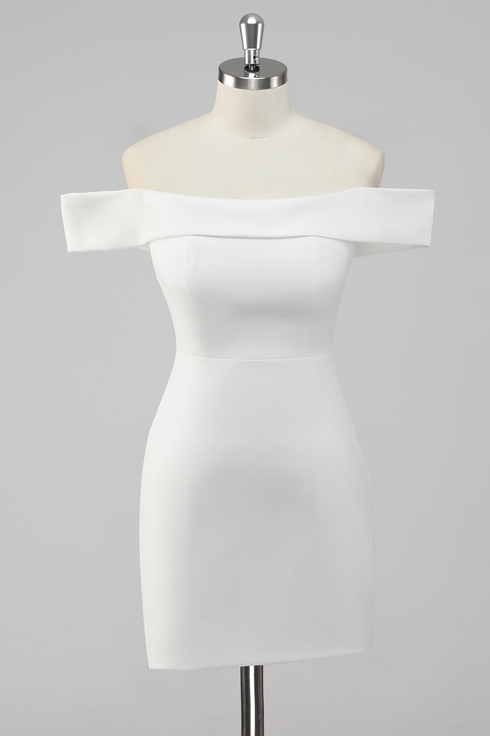 White Sheath Off the Shoulder Satin Short Graduation Dress