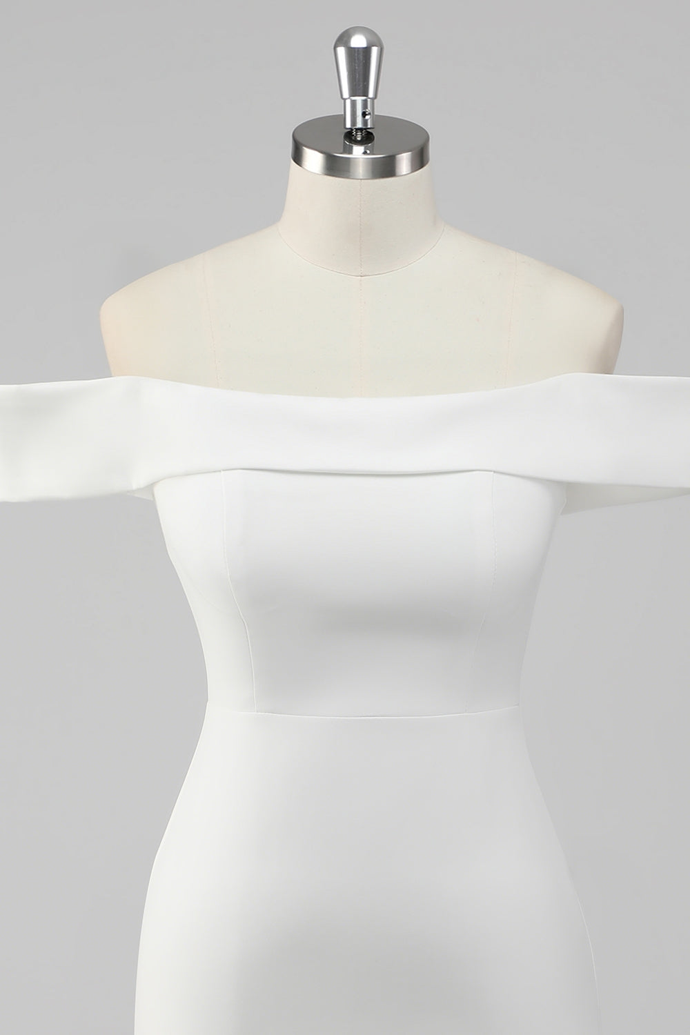 White Sheath Off the Shoulder Satin Short Graduation Dress