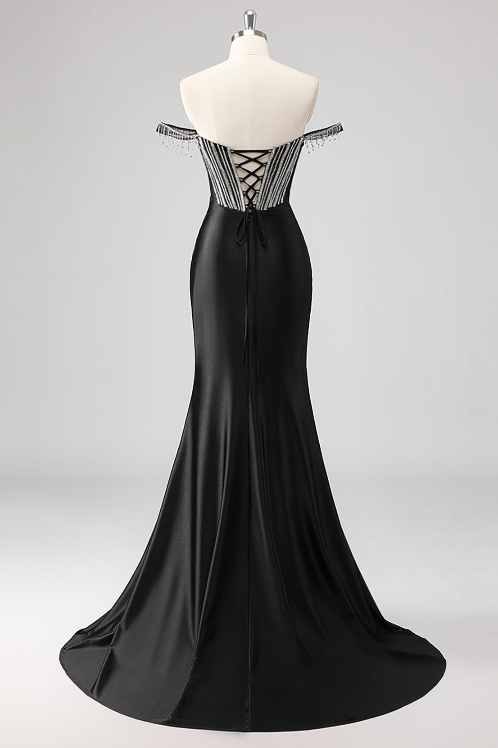 Sparkly Mermaid Cold Shoulder Beaded Dark Green Long Prom Dress with Slit