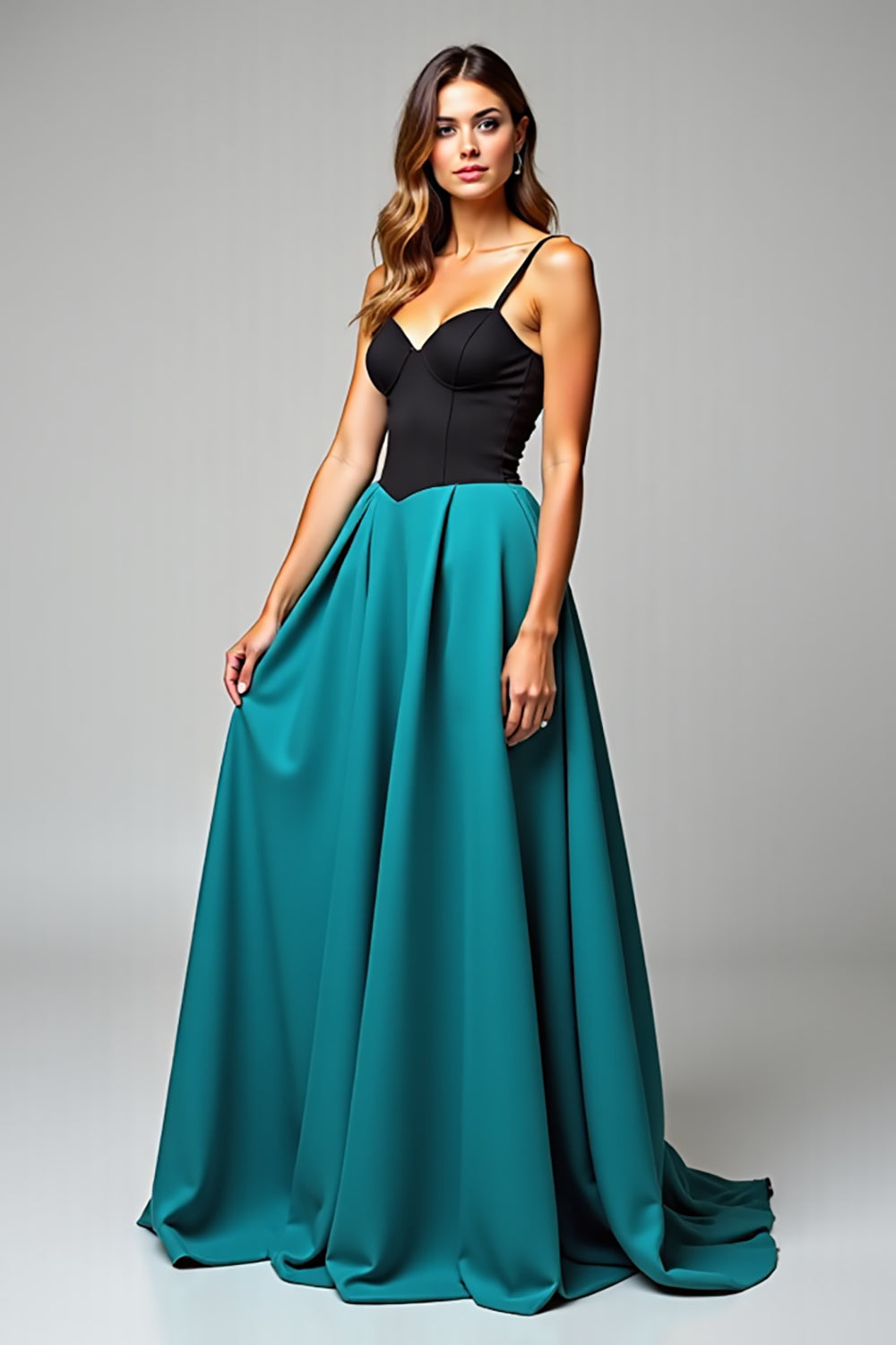 A Line Spaghetti Straps Satin Long Peacock Formal Dress