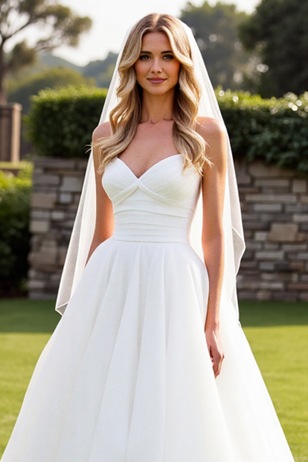 Strapless Organza Ivory A Line Long Wedding Dress