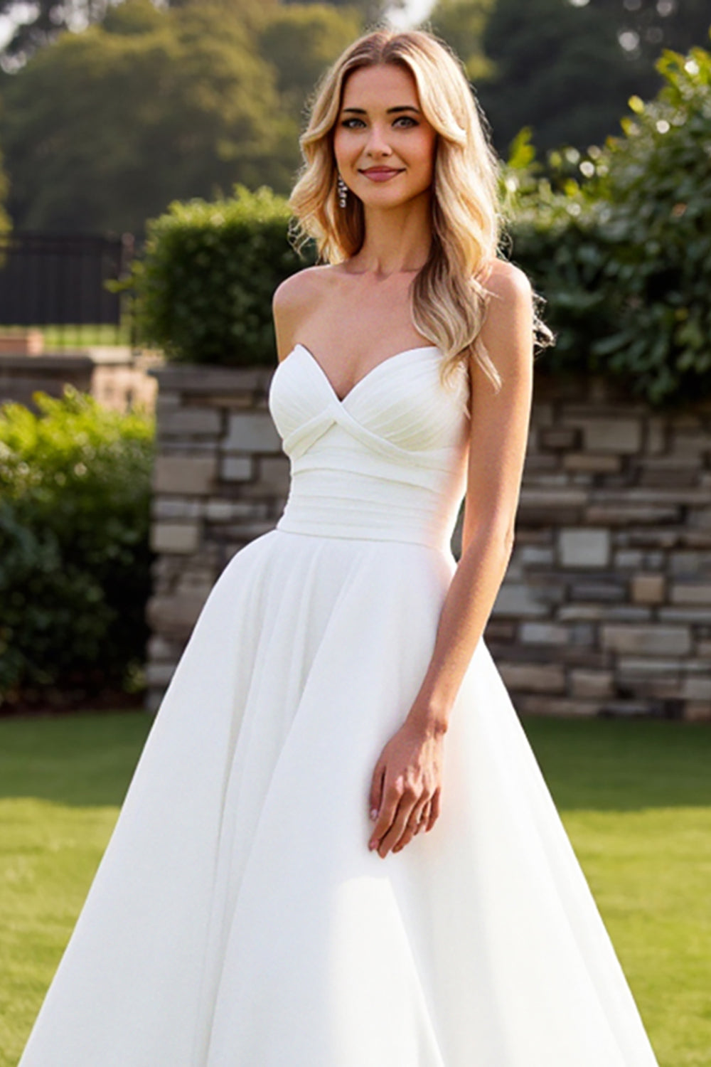 Strapless Organza Ivory A Line Long Wedding Dress