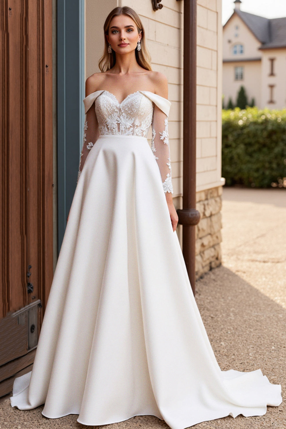 Lace Ivory Off the Shoulder A Line Wedding Dress
