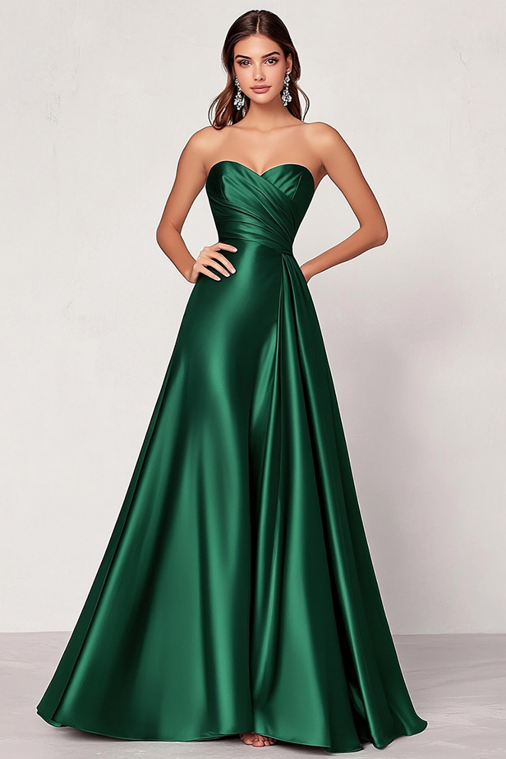 Dark Green A Line Satin Sweetheart Long Prom Dress