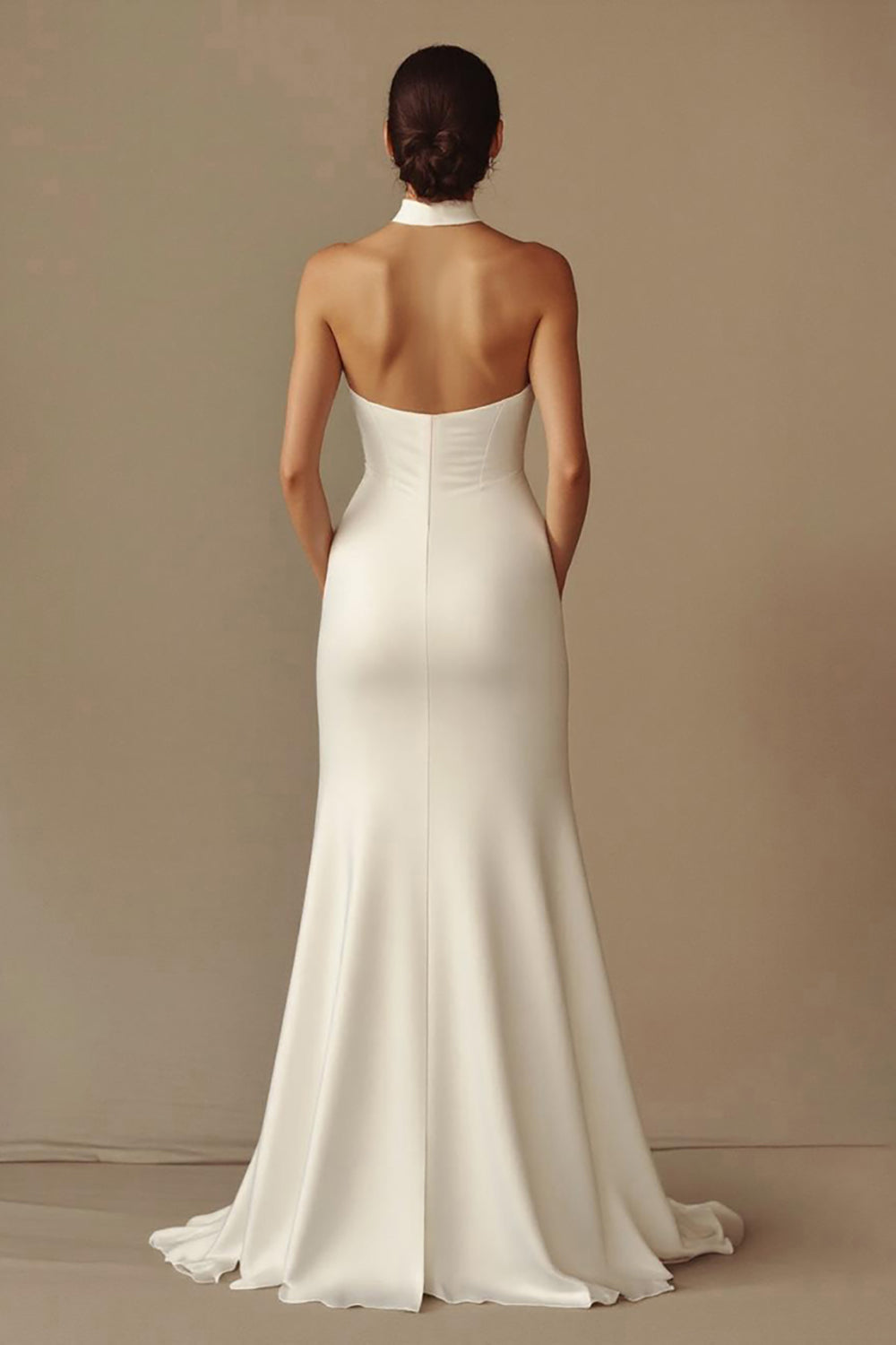 Mermaid Halter Satin White Wedding Dress
